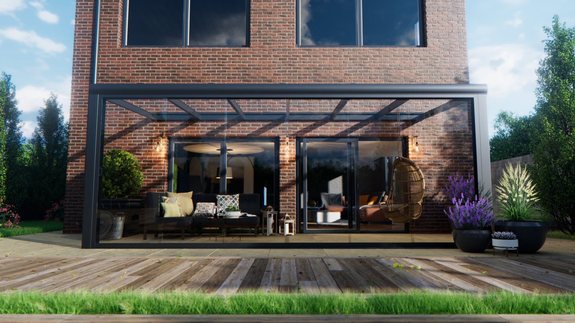 Premium veranda in Antraciet met glas dak